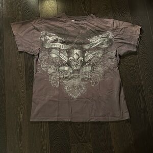 FUBU Mauve Short-Sleeve Crewneck Tee with Silver Crest Graphic